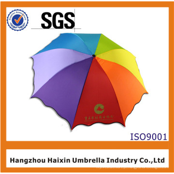 Guarda-chuva pequeno do logotipo da impressão de 3 dobras com o saco em cores do arco-íris